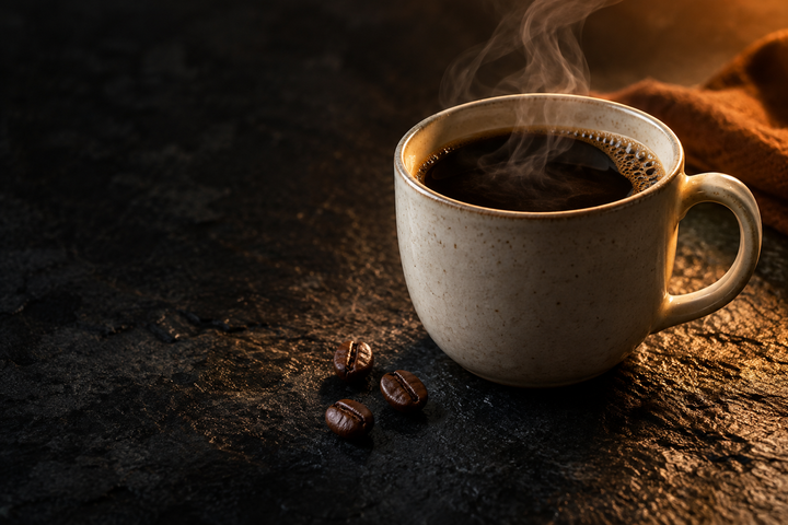 Illustration of a ceramic cup of black coffee