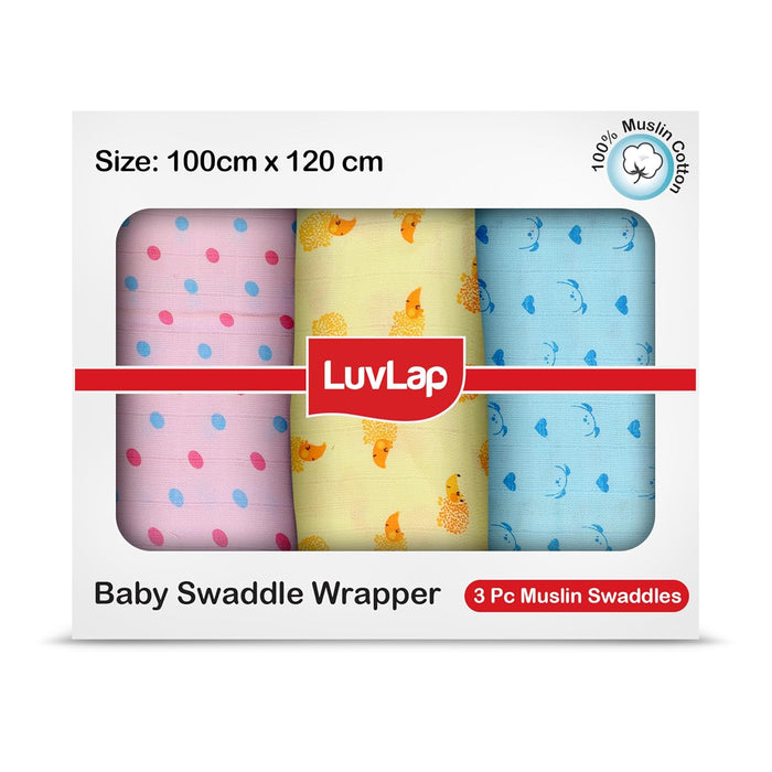 LuvLap 100% Cotton Muslin Baby Swaddle Set – Printed